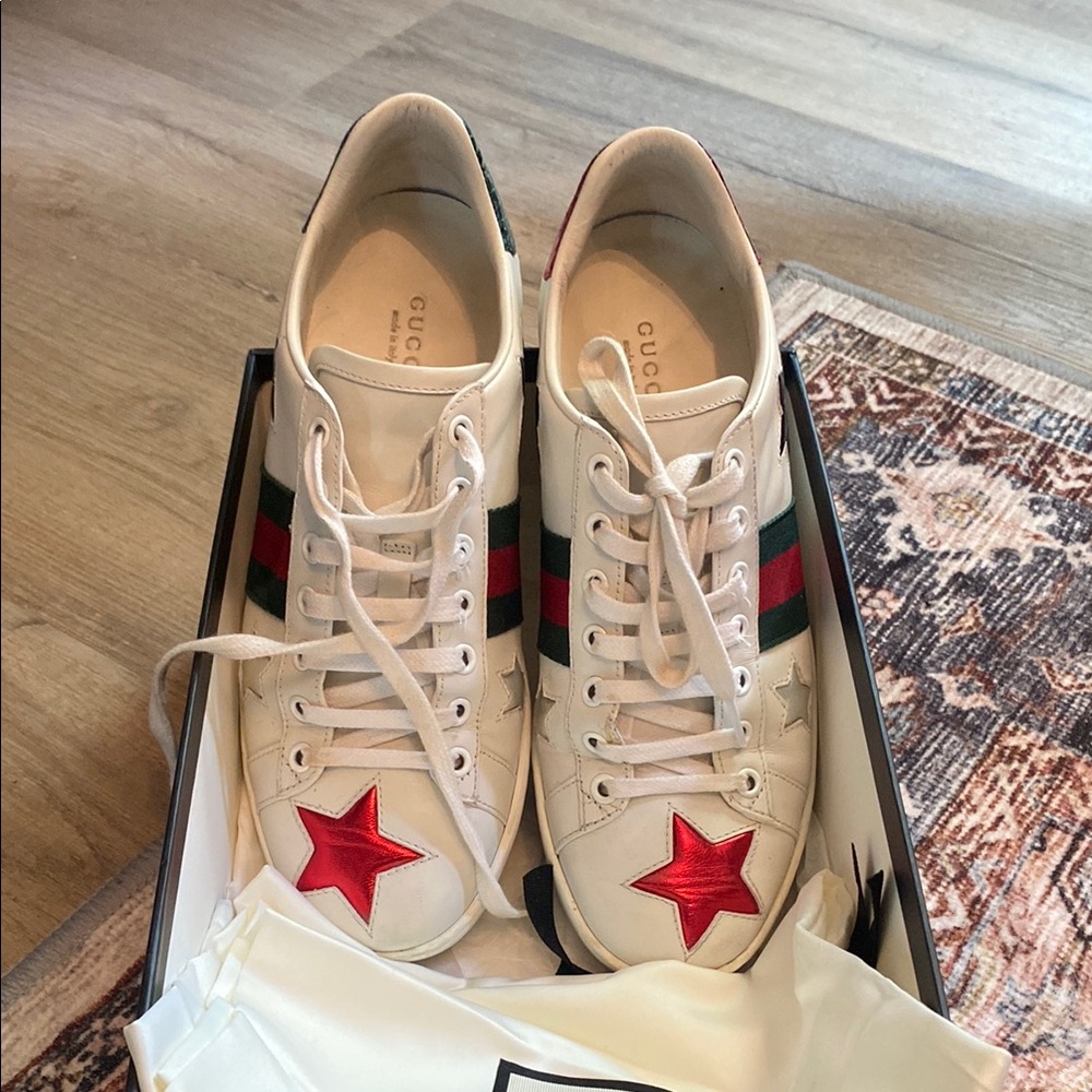 Gucci White and Red Sneakers with Signature Style